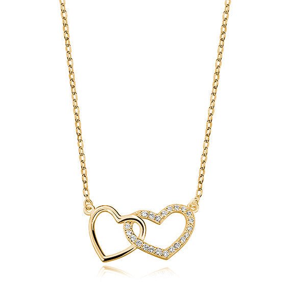 Gold-plated silver necklace -double hearts cubic zirconia - #jewelry for women# - Starry Silver