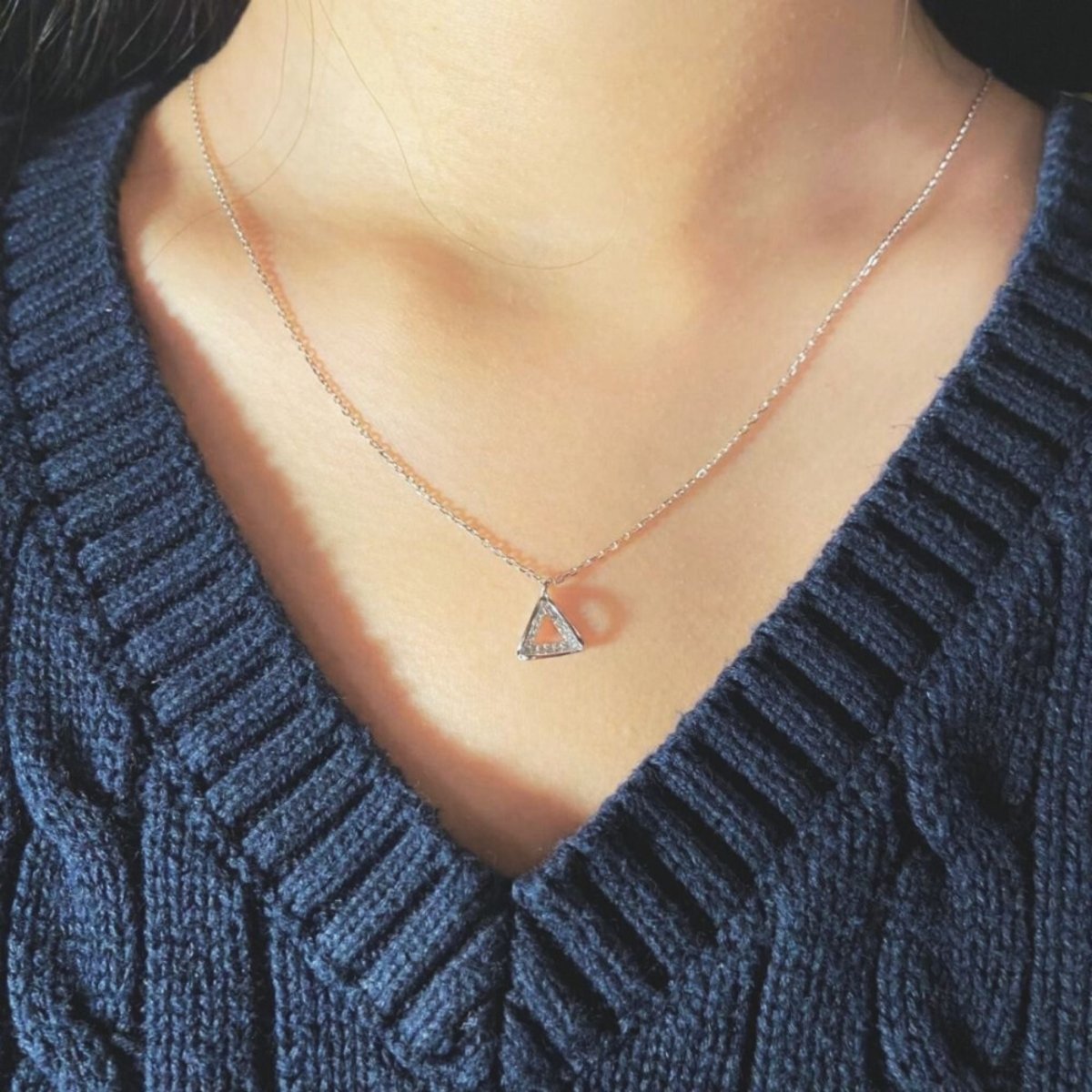 Silver necklace - cubic zirconia triangle - #jewelry for women# - Starry Silver