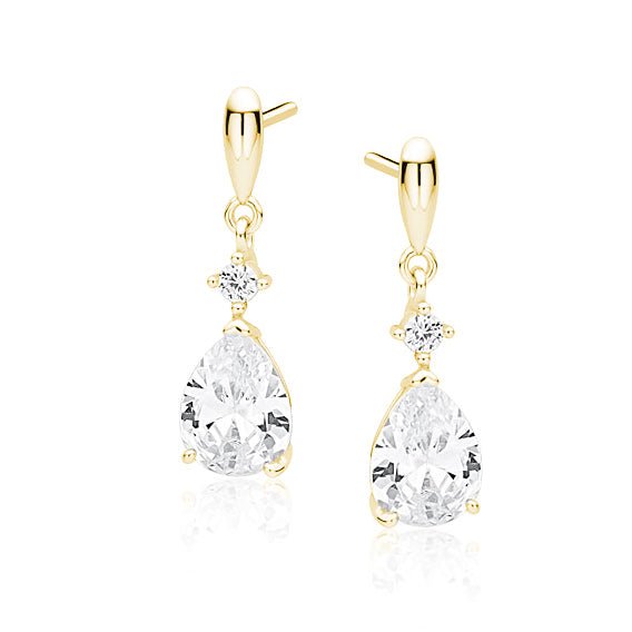 Gold-plated silver earrings - cubic zirconia teardrop - #jewelry for women# - Starry Silver