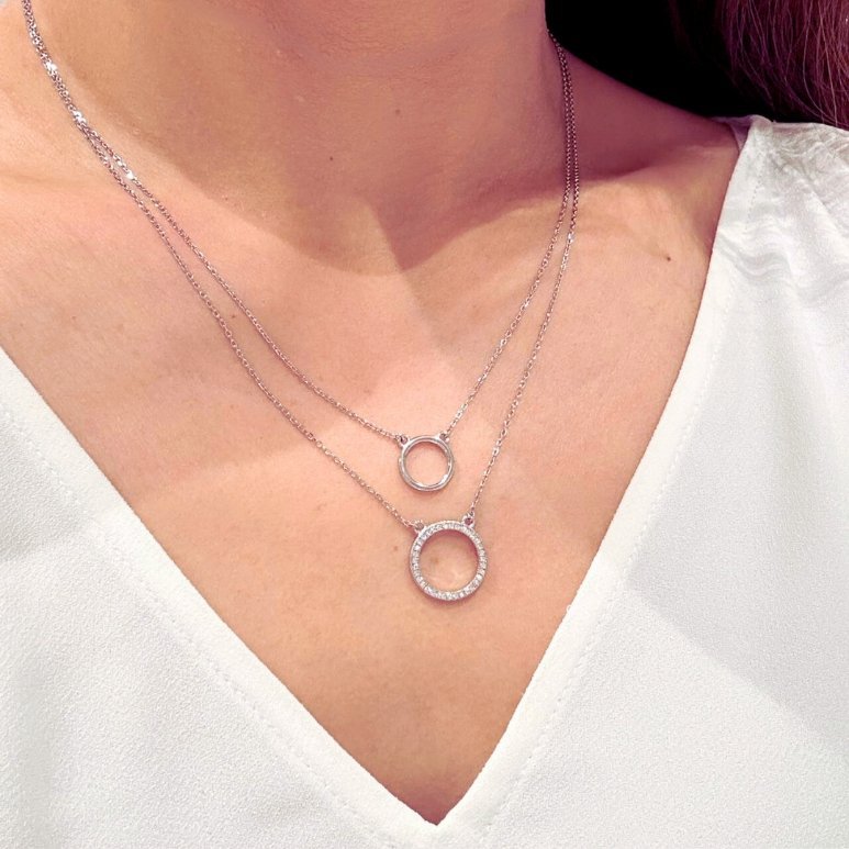 Silver necklace - cubic zirconia circle - #jewelry for women# - Starry Silver