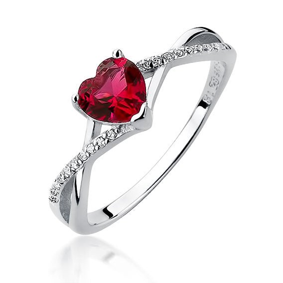 Silver ring with ruby cubic zirconia heart - #jewelry for women# - Starry Silver