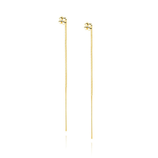 Gold-plated silver earrings - long chain clover - #jewelry for women# - Starry Silver