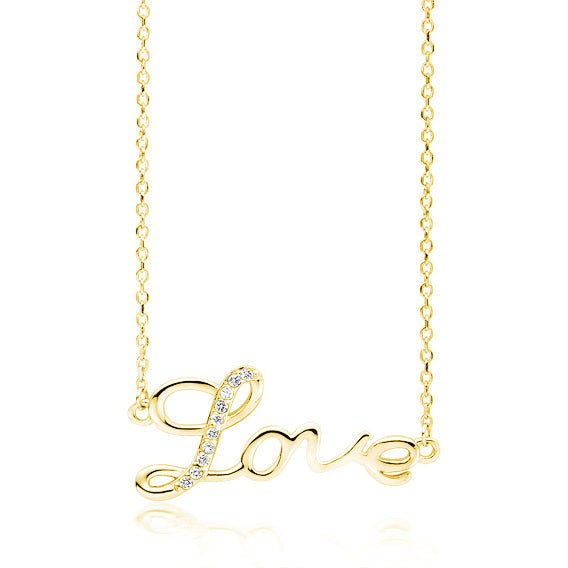 Gold-plated silver necklace - cubic zirconia Love - #jewelry for women# - Starry Silver