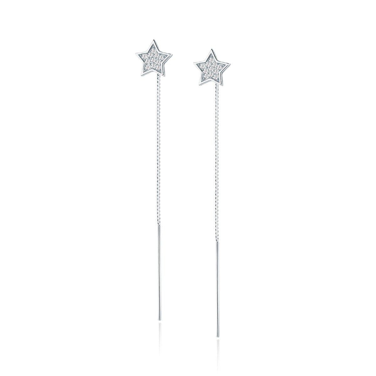 Silver earrings - long chain with cubic zirconia star - #jewelry for women# - Starry Silver