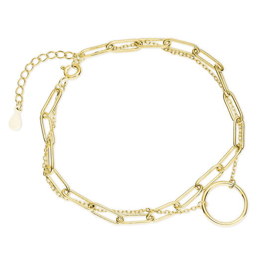 Gold-plated silver bracelet - double chain circle charm - #jewelry for women# - Starry Silver