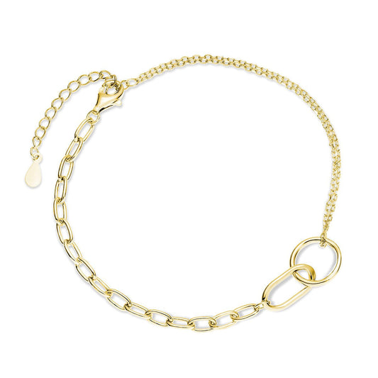 Gold-plated silver bracelet - double chain circle charm - #jewelry for women# - Starry Silver