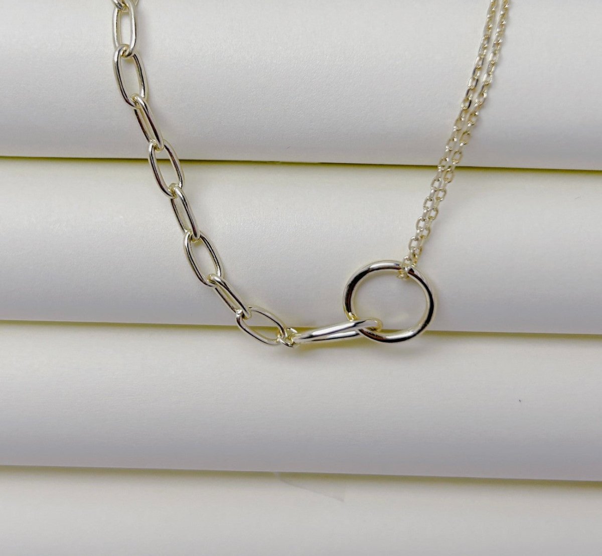 Gold-plated silver bracelet - double chain circle charm - #jewelry for women# - Starry Silver