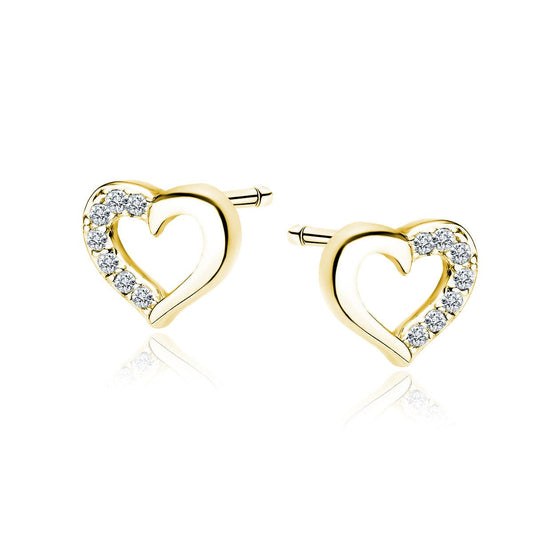 Gold-plated silver earrings - hearts with cubic zirconia - #jewelry for women# - Starry Silver