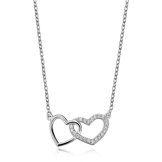 Silver necklace - cubic zirconia double hearts - #jewelry for women# - Starry Silver