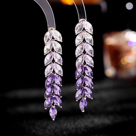 Zircon Earrings Wheat Ears - #jewelry for women# - Starry Silver