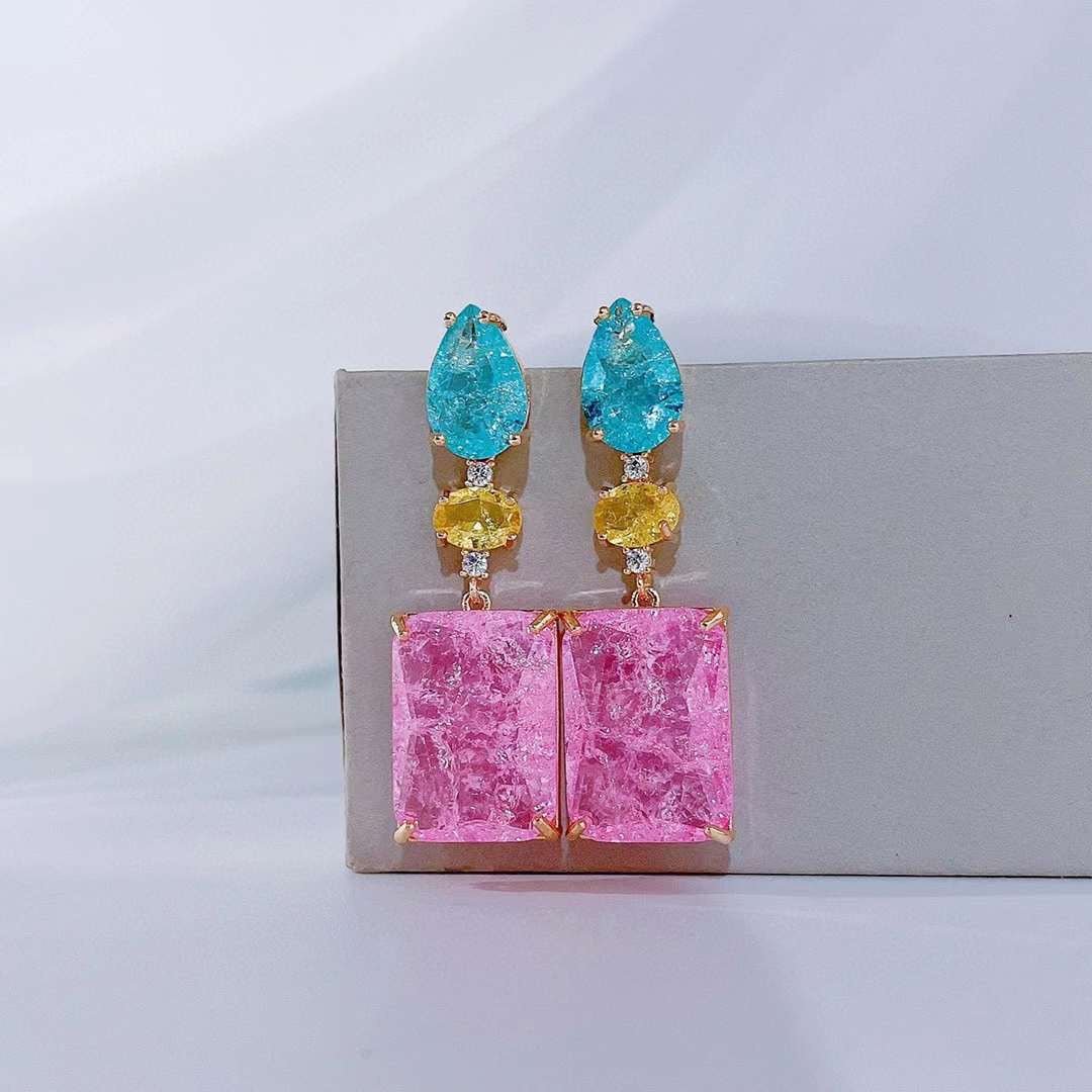 Zircon Earrings Square Colorful - #jewelry for women# - Starry Silver