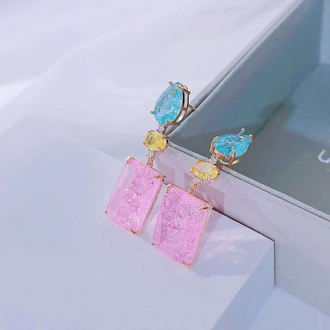 Zircon Earrings Square Colorful - #jewelry for women# - Starry Silver