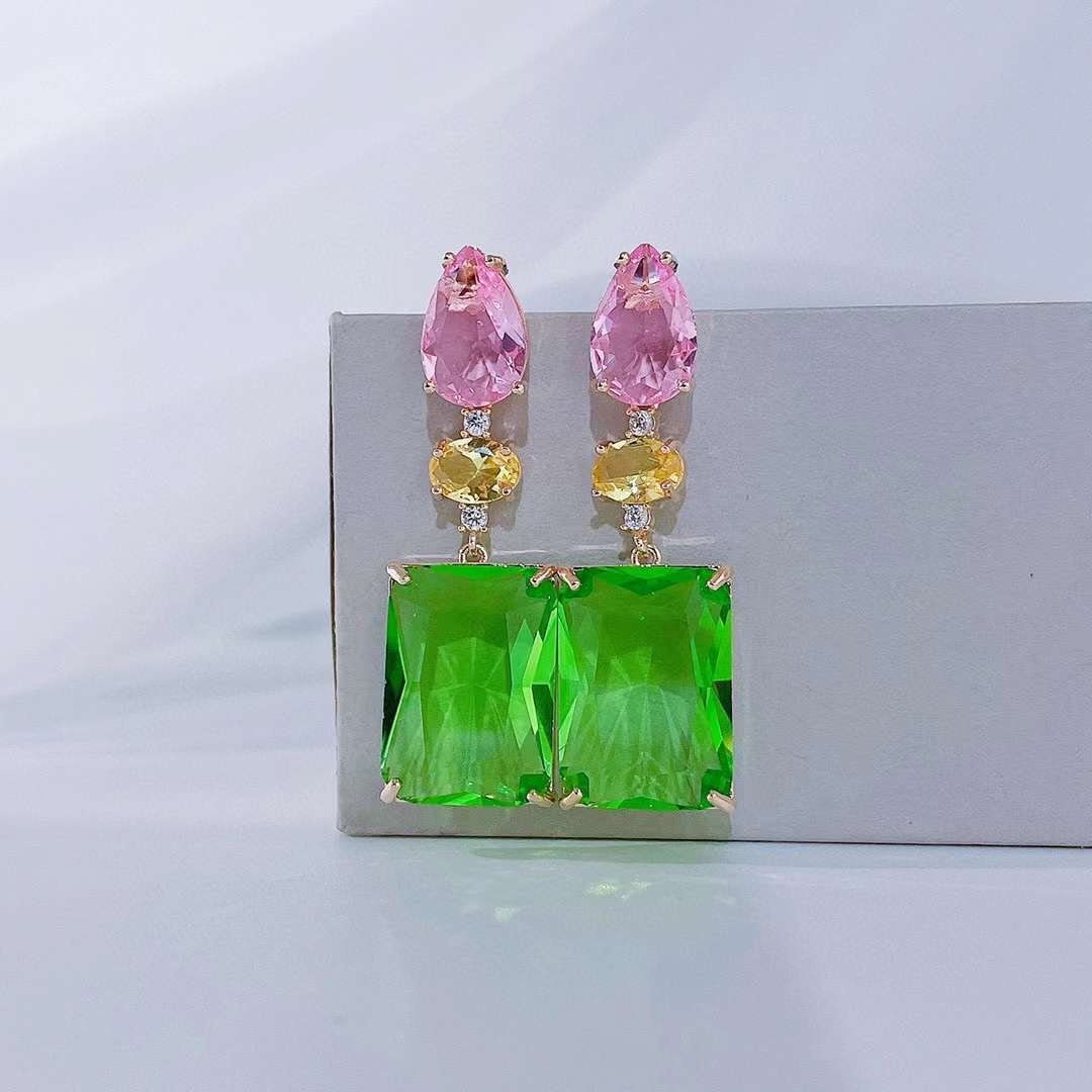 Zircon Earrings Square Colorful - #jewelry for women# - Starry Silver