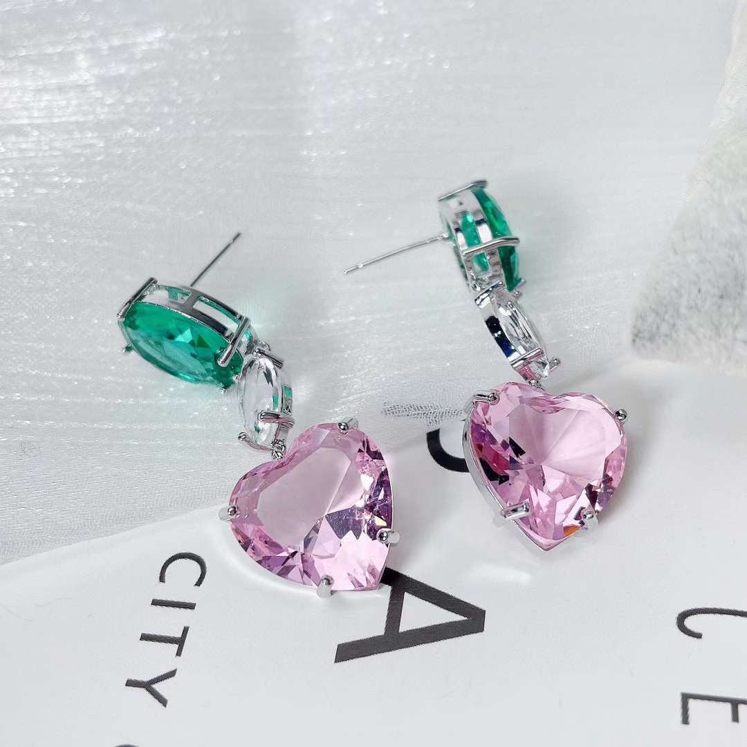 Zircon Earrings Heart Three Colors - #jewelry for women# - Starry Silver