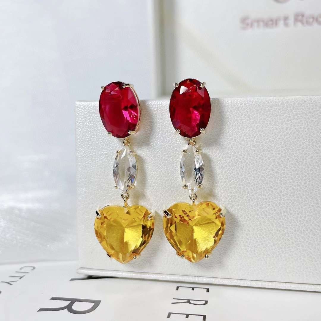 Zircon Earrings Heart Three Colors - #jewelry for women# - Starry Silver