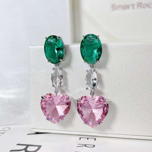 Zircon Earrings Heart Three Colors - #jewelry for women# - Starry Silver