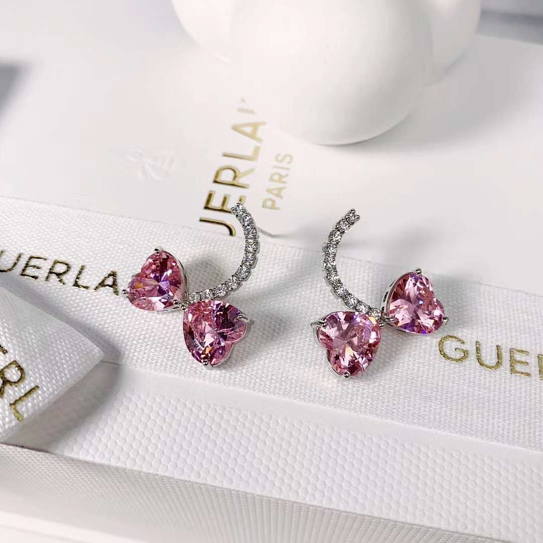 Zircon Earrings Pink Heart - #jewelry for women# - Starry Silver