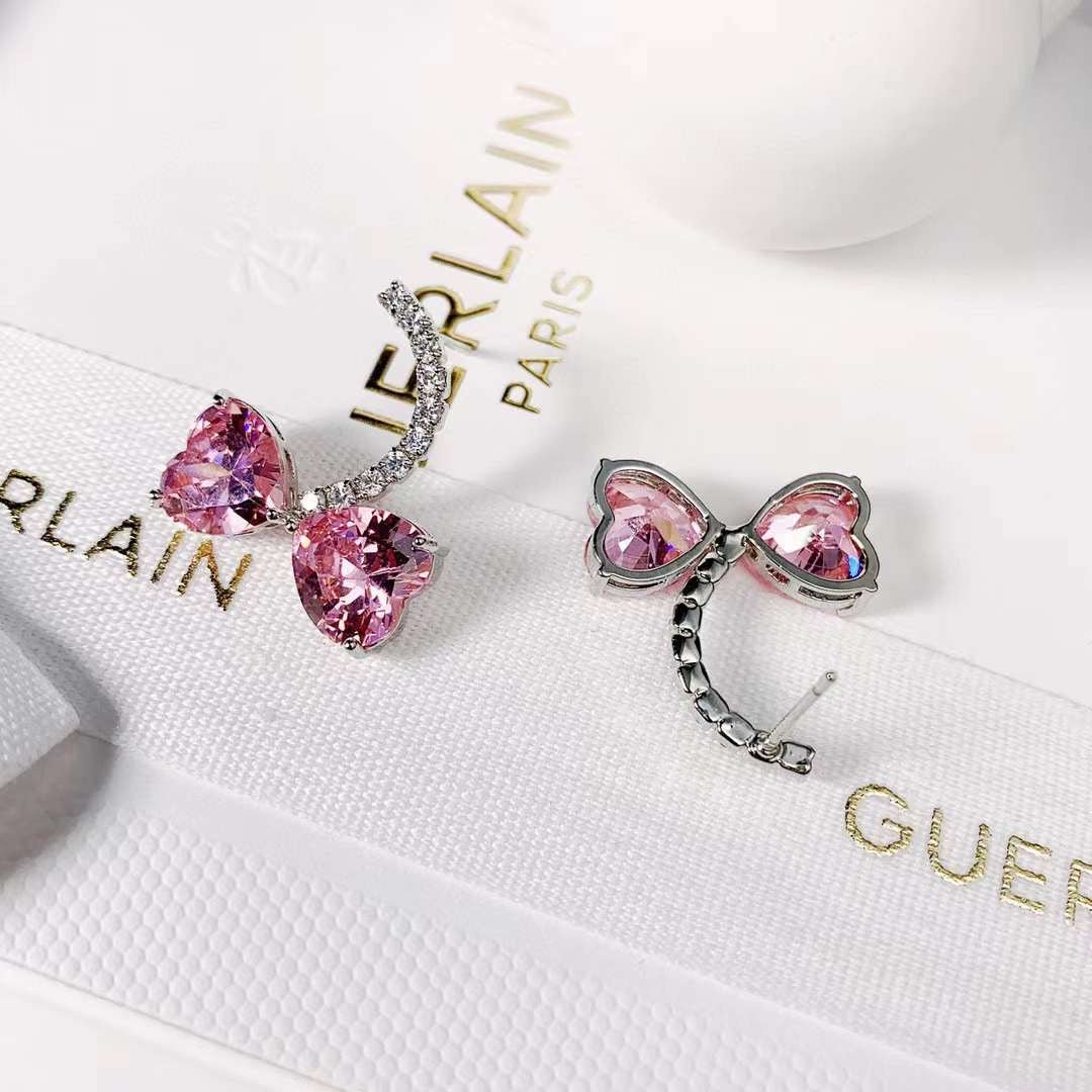 Zircon Earrings Pink Heart - #jewelry for women# - Starry Silver