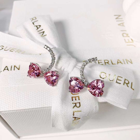 Zircon Earrings Pink Heart - #jewelry for women# - Starry Silver